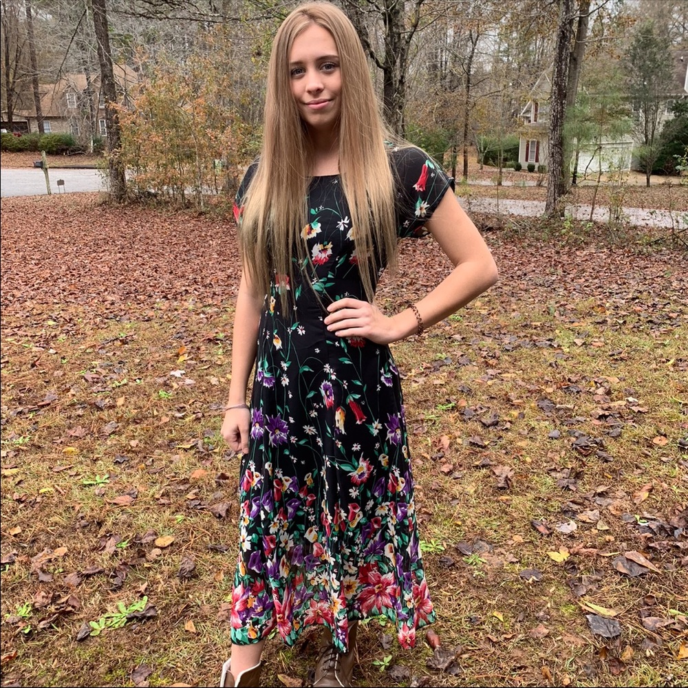 Vintage 90s Floral Sun Dress Small 1990s Grunge S